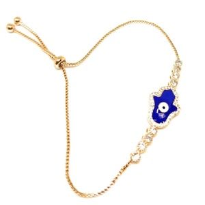 Gold Tone Evil Eye Hamsa Blue Protection Bracelet